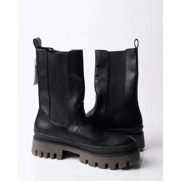 Bershka Womens Black Stretch Boots Pull On Chunky Gores Sz 10 Eu 41 NWT 1205/760 - Picture 2 of 8